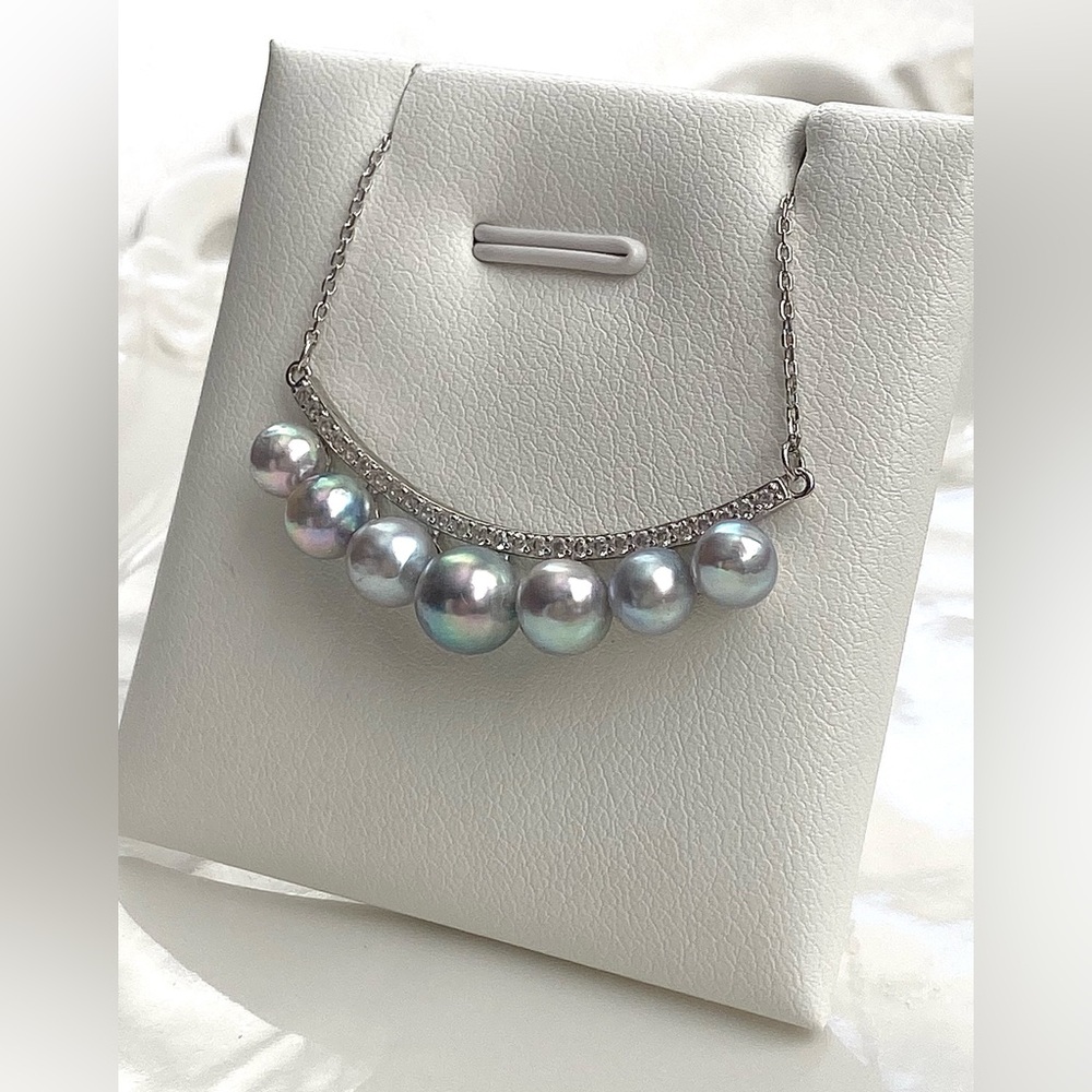 N253-High Quality s925 Akoya Sea Pearl Smile Necklace - Picture 4 of 7